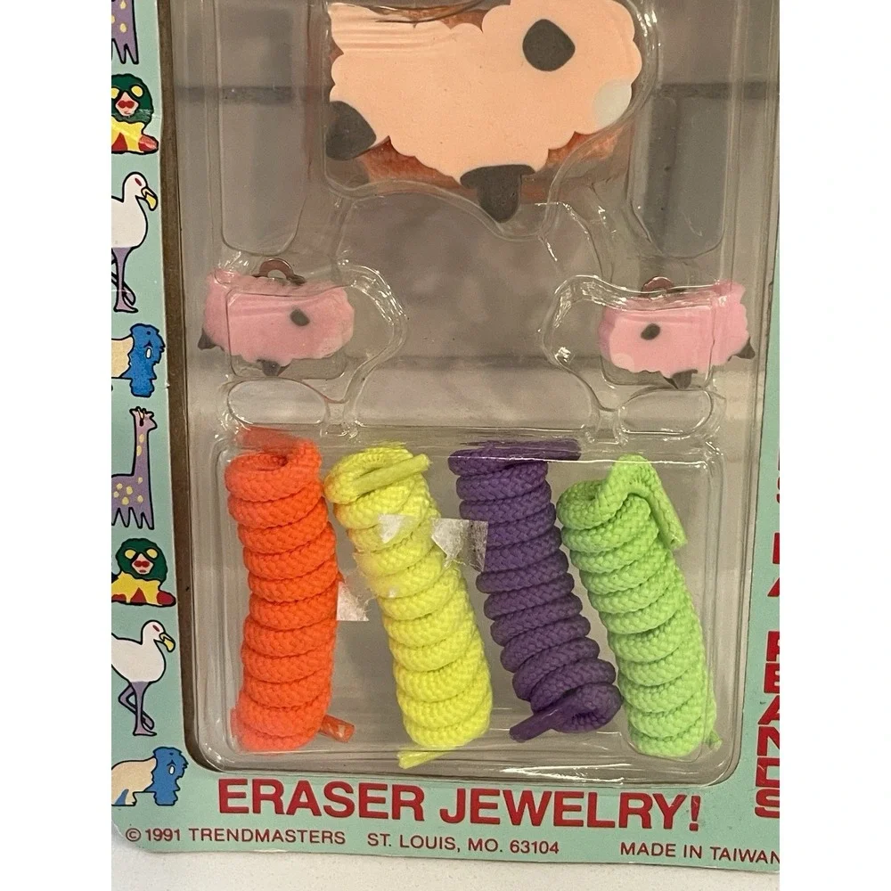 Vintage Hair Zoo Eraser Jewelry Animals Hairbands Loopers Earrings 1991 New